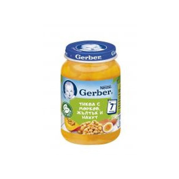 GERBER -Гербер Пюре тиква с морков, жълтък и нахут, от 7-ия месец, бурканче, 190g