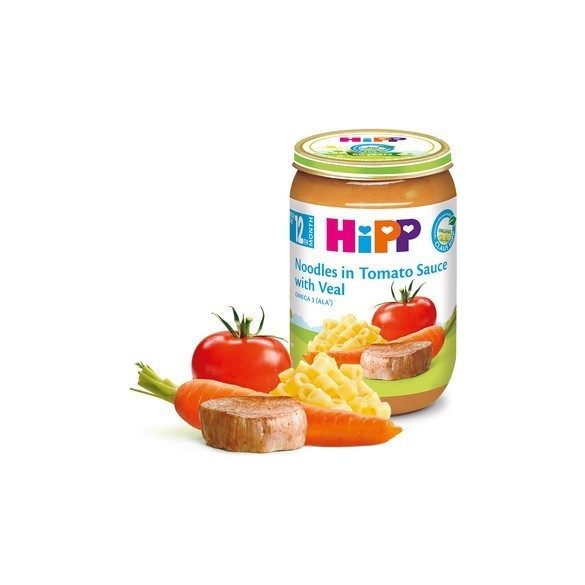 HIPP БИО Макарони с доматен сос и телешко 12м 220g