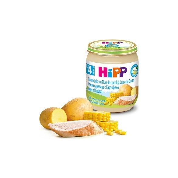 HIPP БИО Сладка царевица с картофено пюре и пуешко месо 4м 125
