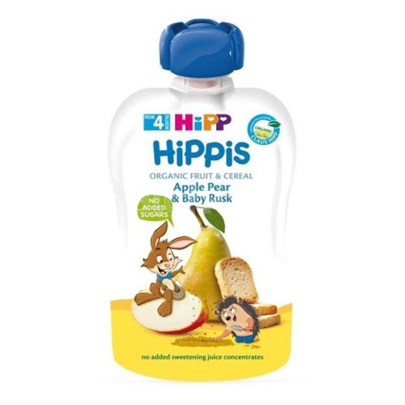 HIPP HiPPiS  Био плодова закуска ябълка, круша и бебешки сухари