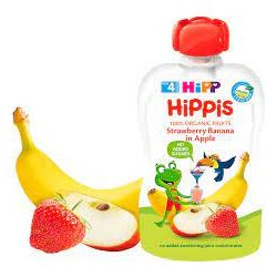   HIPP Био Плодова закуска Ябълка , ягоди и банан 100г 