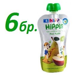   HIPP Био Плодова закуска круша и ябълка ( 6бр х 100г  )